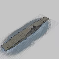 Warship Sailing on the Sea with Large Hull Deck and Superstructure in Blue Ocean Sky