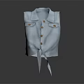 Light Blue Denim Vest with Collared Neckline Buttoned Front and Waist Tie Design