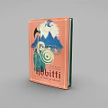 The Hobbit Book by J.R.R. Tolkien with Orange Cover Featuring Character Mountain and Water Illustrations