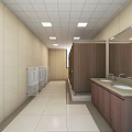 Modern Public Restroom Interior With Clean Stalls Sinks Mirrors And Lockers