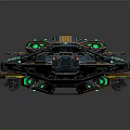 Futuristic Sci Fi Spaceship Model With Detailed Metallic Structure Green Engine Accents And Orange Highlights