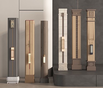 New Chinese Style Column Corner Column Villa Column 3d model