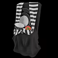 Stylish Black And White Dinnerware Set With Plates Bowls And Fresh Apple On Striped Cloth