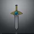 Fantasy Sword With Golden Hilt Blue Gemstone And Silver Blade Design