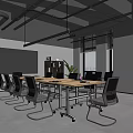 Modern Conference Room Interior With Long Table Black Chairs Large Screen And Windows 3d model