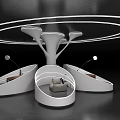 Modern Interior With White Curved Structure Tree Like Support And Circular Lights 3d model