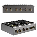 Stainless Steel Gas Cooktop With Multiple Burners And Gold Accent Knobs 3d model