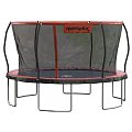 Outdoor Round Trampoline Sports Equipment With Red Frame Black Safety Net And Metal Legs