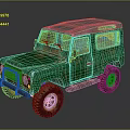 Vintage Rusty Green Off Road Vehicle With Blue Roof And Large Tires