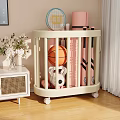 Beige Mobile Storage Rack for Kids Room with Basketball Rabbit Plush and Toys