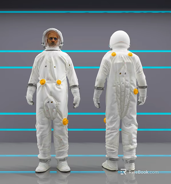 A Man In White Spacesuit With Yellow Components Front And Back Views 3d model