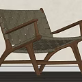 Woven Leisure Chair with Wooden Frame and Minimalist Design in Light Tone