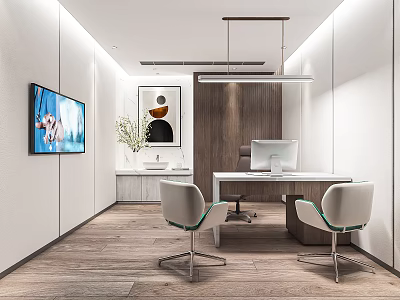 Hospital Outpatient Clinic Interior With TV Painting Sink Desk Computer And Green Accent Chairs 3d model