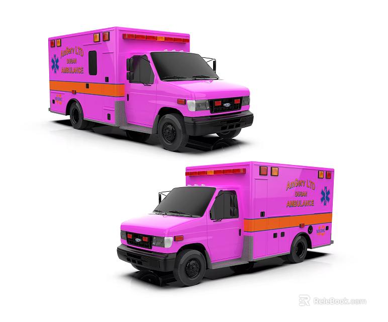 Pink Emergency Ambulance Vehicles With Medical Transport Features And Logo 3d model 