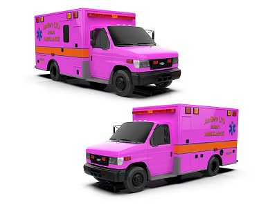 Pink Emergency Ambulance Vehicles With Medical Transport Features And Logo 3d model