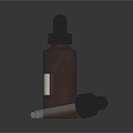 Brown Dropper Bottle With Sample Label Pipette And Cap On Dark Background 3d model
