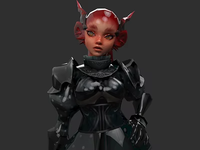 Woman With Red Hair And Horns In Black Armor Fantasy Character Design 3d model