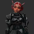 Woman With Red Hair And Horns In Black Armor Fantasy Character Design