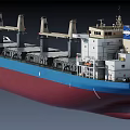 Large Cargo Ship COSCO Shipping With Blue Red Hull And White Cranes