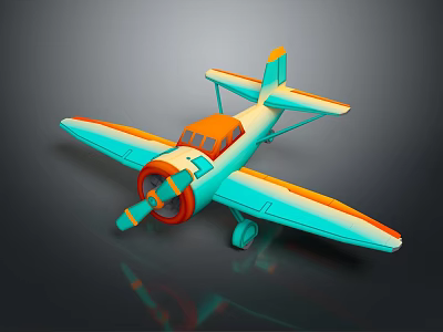 Blue And Orange Vintage Passenger Airplane Biplane Toy Model With Propeller 3d model