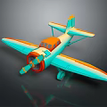 Blue And Orange Vintage Passenger Airplane Biplane Toy Model With Propeller