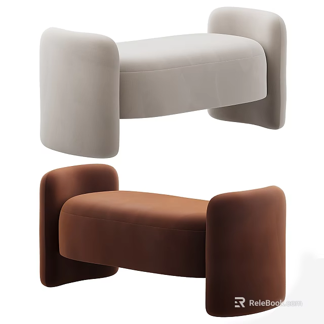 Modern Velvet Sofa Benches With Curved Armrests In Light And Brown Tones 3d model 