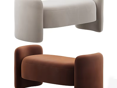 Modern Velvet Sofa Benches With Curved Armrests In Light And Brown Tones 3d model