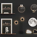 Various Artistic Wall Lamps Featuring City Skyline Moon Shape And Cloud Decor