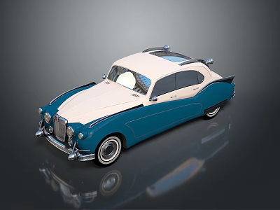 Vintage Blue And White Classic Car With Retro Design And Shiny Exterior Finish 3d model