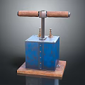 Vintage Computer Device With Blue Metal Case Wooden Handle Base And Metal Knobs