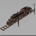 Vintage Steam Train With Rusted Details On Railroad Tracks And Telephone Pole