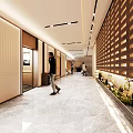 Modern Luxury Elevator Corridor With Polished Marble Flooring Warm Ambient Lighting And Tasteful Greenery