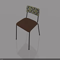 Modern Chair With Black Metal Legs Brown Seat And Colorful Geometric Pattern Backrest
