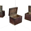 Three Open Vintage Wooden Boxes With Metal Hardware And Hinges