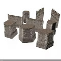 Ancient Medieval Castle Stone Structure With Multiple Towers And Tiled Roofs