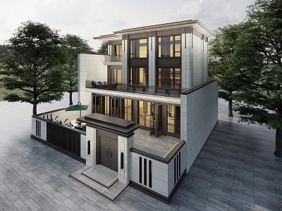 New Chinese style single-family villa 3d model