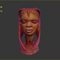 Hand Carved Wooden Head Sculpture With Intricate Hair And Decorative Base