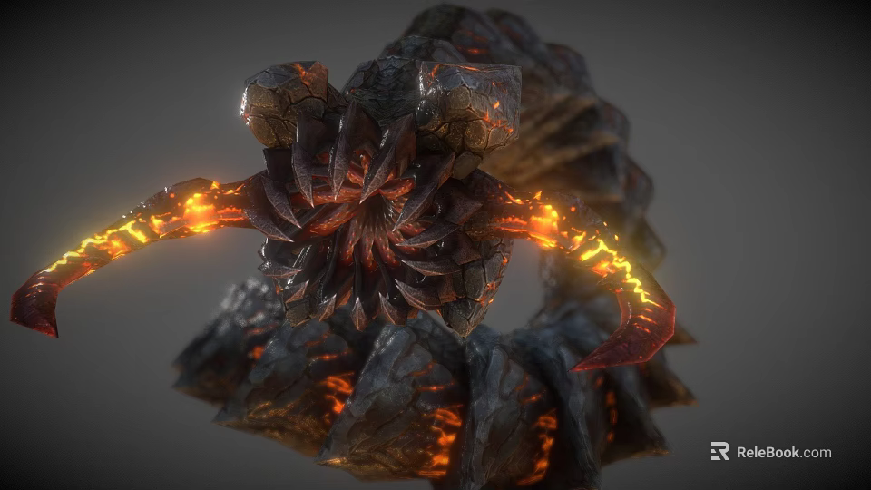 Fiery Lava Rock Game Movie Character with Glowing Tentacles and Flame Effects 3d model 