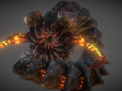 Fiery Lava Rock Game Movie Character with Glowing Tentacles and Flame Effects 3d model