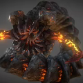 Fiery Lava Rock Game Movie Character with Glowing Tentacles and Flame Effects