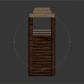 Rustic Slatted Wooden Tower with Hexagonal Structure and Layered Roof Design