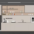 Modern Break Room With Light Colored Cabinets Coffee Machines And Shelves With Cups 3d model