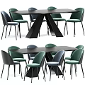 Modern Dining Table Set With Green And Blue Upholstered Chairs And Black Table 3d model