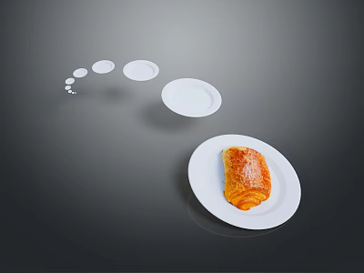 White Plates Arranged in Sequence with Croissant on Gray Background 3d model