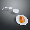White Plates Arranged in Sequence with Croissant on Gray Background