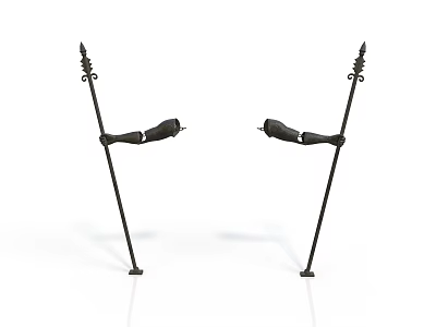Pair Of Black Metal Decorative Brackets With Spiked Top And Curved Arm Design 3d model
