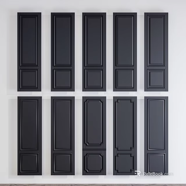 Black Wall Panels With Diverse Design Styles Displaying Classic And Modern Patterns 3d model