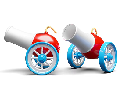 Children's Play Equipment Red White Blue Toy Cannon Carts With Colorful Wheels And Playful Design 3d model
