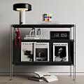 Decorative Console Table With Lamp Colorful Cube Red Rabbit Ornament Books And Clock