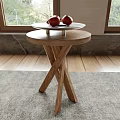 Wooden Side Table with Cross Leg Design on Carpet with Red Apples and Plate